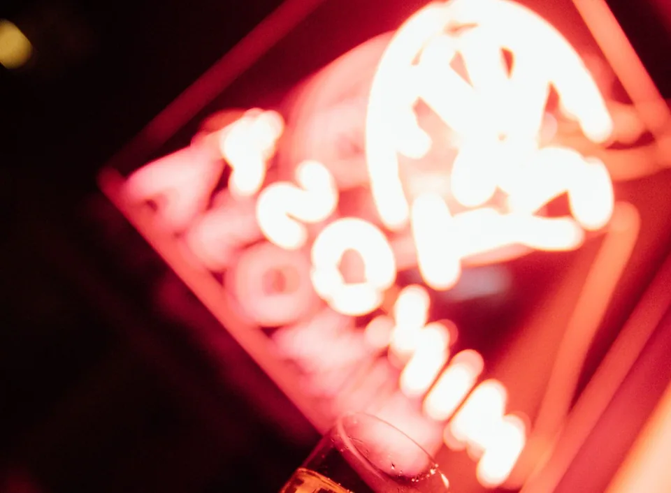 The Mimosa neon sign in the restaurant in Gdańsk Wrzeszcz